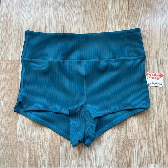 NWT Free People Movement Settle in the Court Blue Ribbed Shorts - Size: Large - Picture 2 of 9